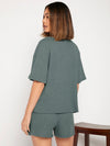 Notch Neck Waffle Knit Top Track Shorts Set