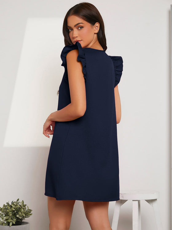 Ruffle Armhole Solid Tunic Dress