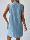 Keyhole Back Frill Trim Eyelet Embroidery Dress