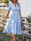 Vertical Striped Flounce Sleeve Tassel Tie Neck Ruffle Hem Dress