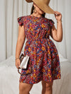Plus Floral Print Ruffle Sleeve Dress