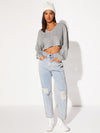 EZwear F V neck Drop Shoulder Rib knit Crop Tee