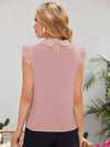 Ruffle Armhole Lace Applique Top