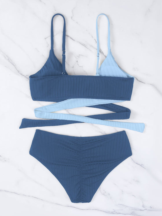 Color Block Wrap Bikini Swimsuit