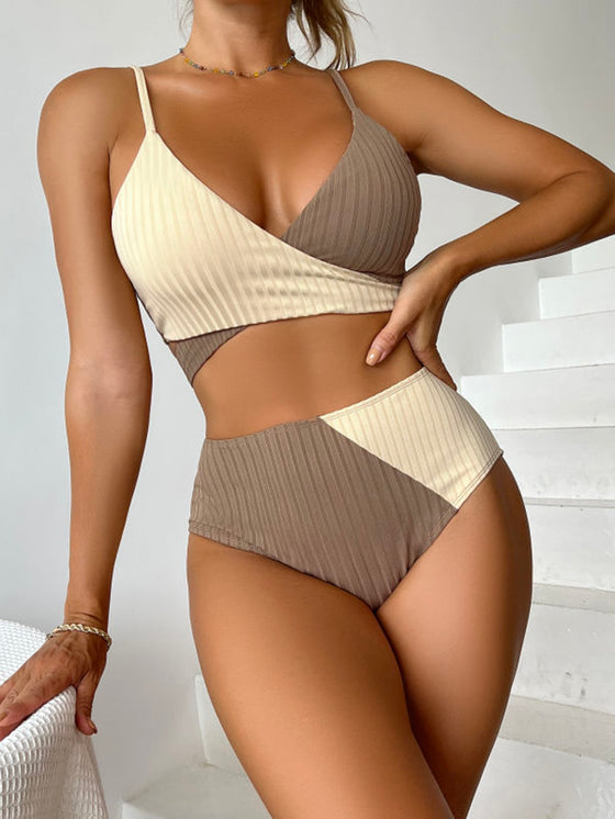 Color Block Wrap Bikini Swimsuit