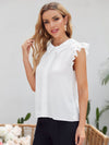 Ruffle Armhole Lace Applique Top
