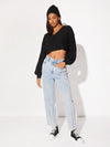 EZwear F V neck Drop Shoulder Rib knit Crop Tee