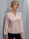 V neck Lantern Sleeve Satin Top