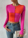 Contrast Stitch Colorblock Crop Tee