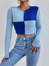 Contrast Stitch Colorblock Crop Tee