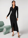 Ruched Slit Hem Bodycon Dress