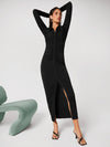 Ruched Slit Hem Bodycon Dress