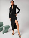 Ruched Slit Hem Bodycon Dress