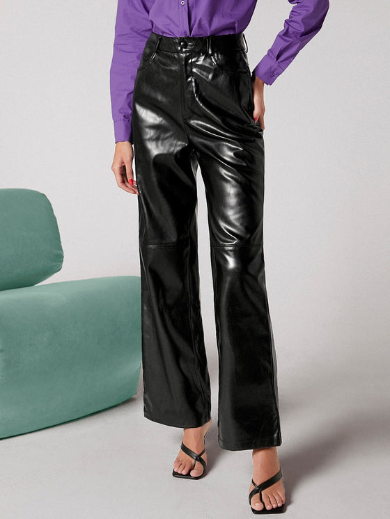 Zipper Fly Palazzo PU Pants