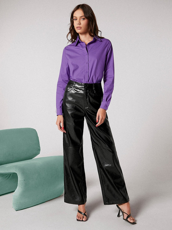 Zipper Fly Palazzo PU Pants