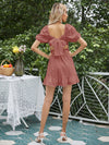 Square Neck Shirred Tie Back Ruffle Hem Dress