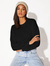 BASICS Drop Shoulder Raw Hem Crop Pullover