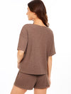 Notch Neck Waffle Knit Top Track Shorts Set