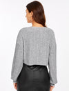 EZwear F V neck Drop Shoulder Rib knit Crop Tee
