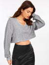 EZwear F V neck Drop Shoulder Rib knit Crop Tee