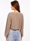 EZwear F V neck Drop Shoulder Rib knit Crop Tee