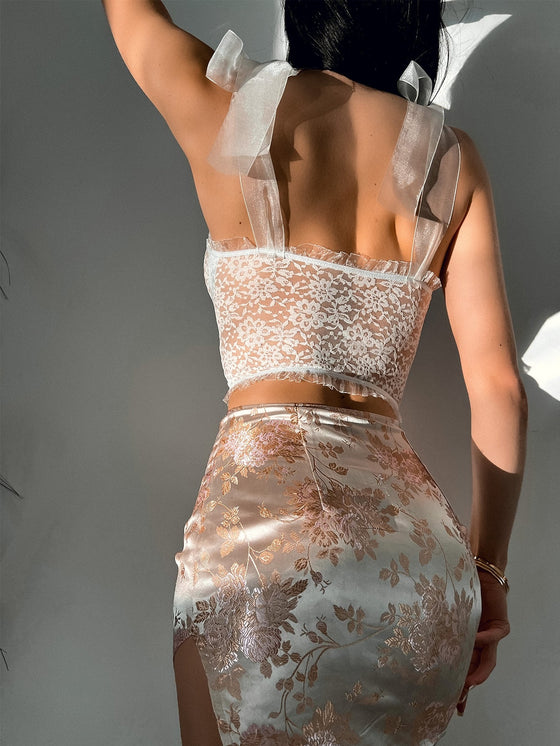 Lace Up Front Floral Lace Bra