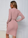 Belted Ribbed Knit Bodycon Sweater Dress