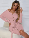 Belted Ribbed Knit Bodycon Sweater Dress