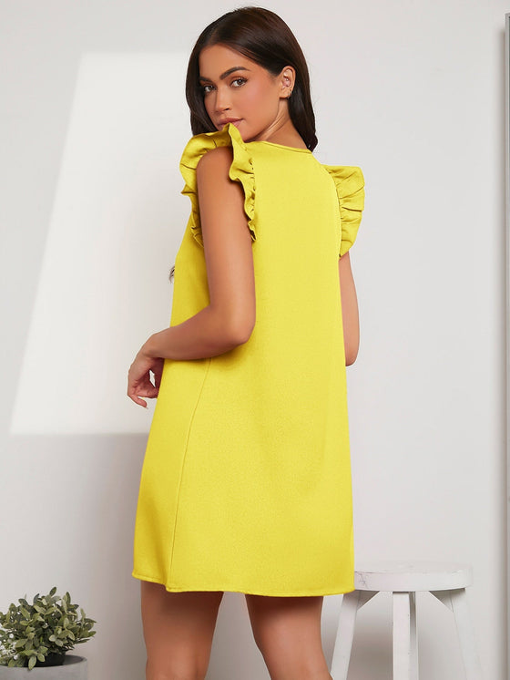 Ruffle Armhole Solid Tunic Dress