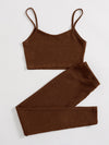 EZwear Solid Cami Top Knotted Waist Leggings Set