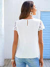 Keyhole Neck Embroidered Mesh Sleeve Top