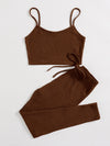 EZwear Solid Cami Top Knotted Waist Leggings Set