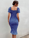 Ditsy Floral Puff Sleeve Shirred Bodycon Dress