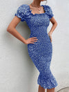 Ditsy Floral Puff Sleeve Shirred Bodycon Dress