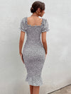 Ditsy Floral Puff Sleeve Shirred Bodycon Dress