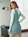 Single Breasted Patch Pocket Cord Overall Dress