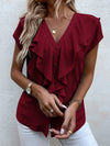 Solid Ruffle Trim Blouse