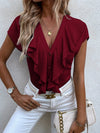 Solid Ruffle Trim Blouse