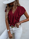 Solid Ruffle Trim Blouse