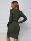 Belted Ribbed Knit Bodycon Sweater Dress
