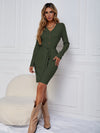 Belted Ribbed Knit Bodycon Sweater Dress