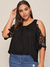 Plus Cold Shoulder Guipure Lace Sleeve Top