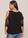Plus Cold Shoulder Guipure Lace Sleeve Top