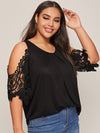 Plus Cold Shoulder Guipure Lace Sleeve Top
