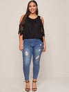 Plus Cold Shoulder Guipure Lace Sleeve Top