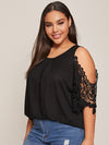 Plus Cold Shoulder Guipure Lace Sleeve Top