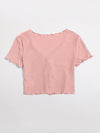 Buttoned Front Lettuce Trim Rib knit Tee