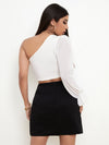 One Shoulder Flounce Sleeve Crop Top