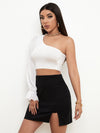 One Shoulder Flounce Sleeve Crop Top