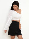 One Shoulder Flounce Sleeve Crop Top